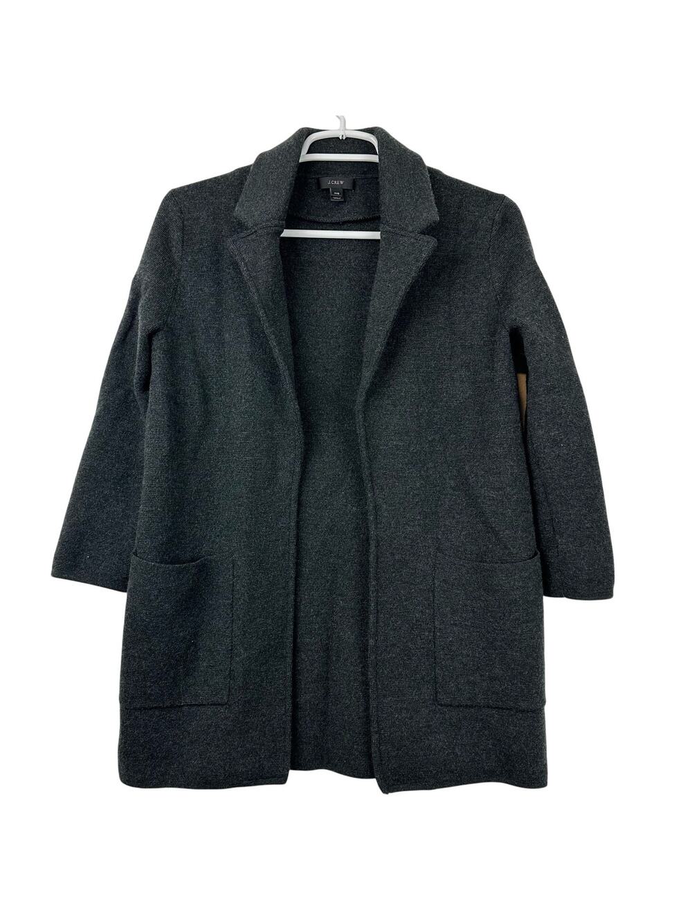 J. Crew Open Front Sweater Blazer Gray Merino Wool XXS Career Academia